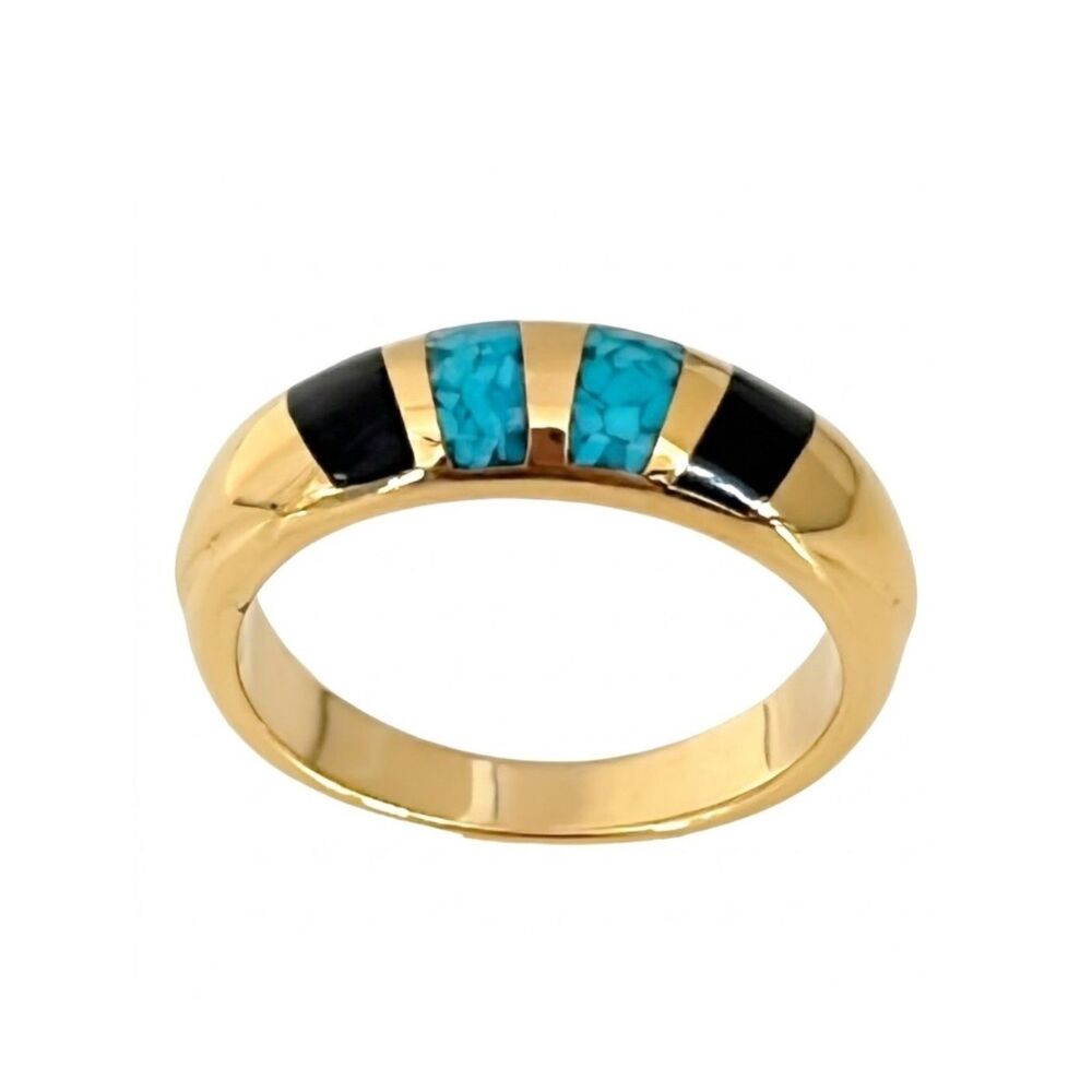 Vintage 1980s Ring Size 4 Castings On Parade Turquoise Enamel Band - 14W
